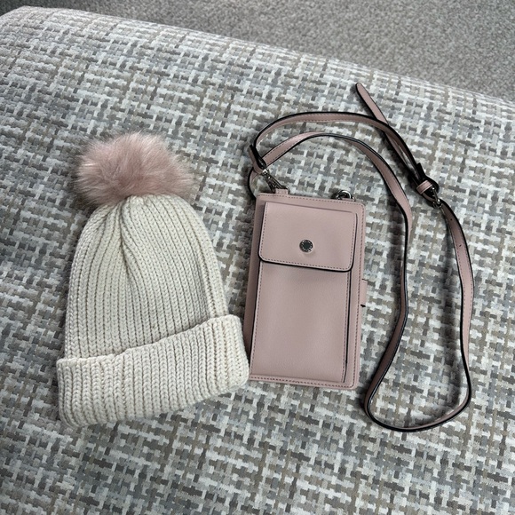 Steve Madden Accessories - Steve Madden Cream Knit Beanie and Pink Crossbody Bag